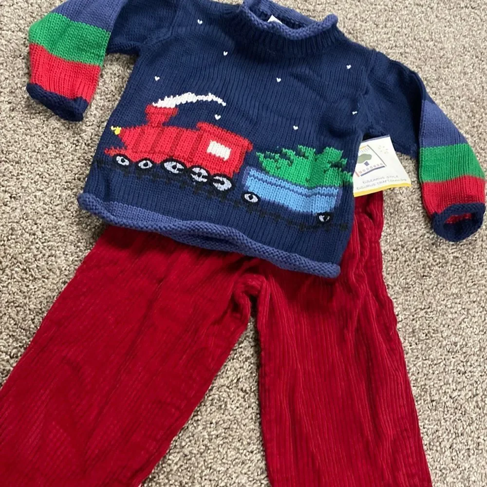 Little Boy Train sweater outfit set corduroy Mulberr Bush Style 24months
